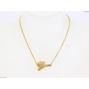 Dior Gorgeous Gold Script Logo Necklace